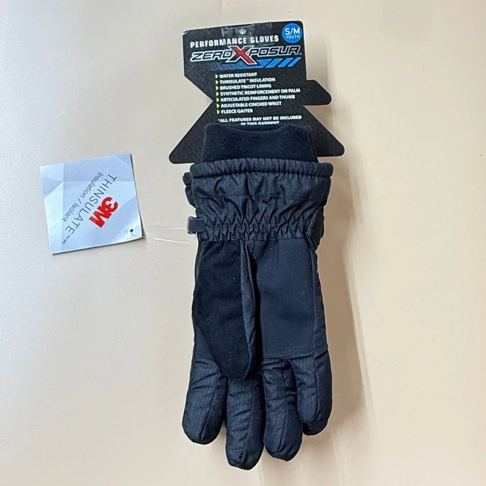 ZeroXposur Kids Black Performance Gloves 3M Thinsulate Youth S/M Q55107 NWT